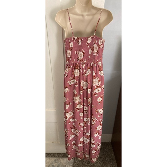 Xhileration Peekaboo-Leg Rose Floral Jumpsuit Smocked Corset Bodice Medium - Picture 8 of 15